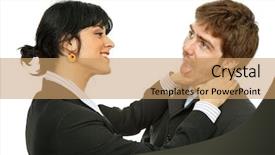  Presentation with couple - Beautiful presentation theme featuring atack - business couple fighting isolated backdrop and a coral colored foreground