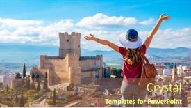  Presentation with castle - Slide deck having atalya-villena-castle-in-costa background and a violet colored foreground