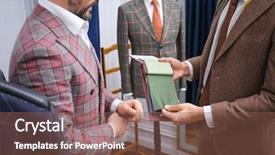  Presentation with tailor made - Slide deck consisting of atelier choosing fabric for custom background and a violet colored foreground