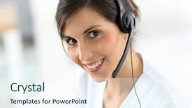  Presentation with secretary - Beautiful slide deck featuring atencion al cliente - portrait of medical secretary typing backdrop and a sky blue colored foreground