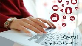  Presentation with online shopping store - Amazing theme having atencion al cliente - woman using laptop for browsing backdrop and a sky blue colored foreground