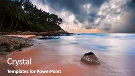  Presentation with tropical beach sunset - Amazing PPT theme having ater-tropical-colorful-sunset backdrop and a coral colored foreground