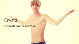  Presentation with greeiting show man - Slide deck having atheletics - atheletic man in shorts background and a cream colored foreground