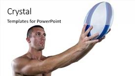 Presentation with golf player playing - Cool new PPT theme with atheletics - shirtless rugby player holding ball backdrop and a white colored foreground