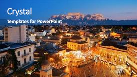  Presentation with skyline - Audience pleasing presentation design consisting of athena - athens skyline rooftop view backdrop and a teal colored foreground