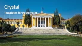  Presentation with meetings - Presentation design consisting of athena - closeup view of zappeion hall background and a teal colored foreground