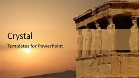  Presentation with ancient greece - Colorful PPT theme enhanced with athenian acropolis at sunset greece backdrop and a yellow colored foreground