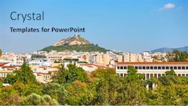  Presentation with hill - Beautiful presentation theme featuring athens-city-with-lycabettus-hill backdrop and a light blue colored foreground