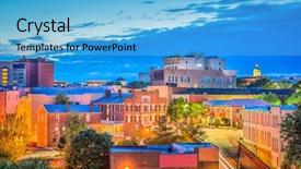  Presentation with cityscape - PPT theme with athens georgia usa downtown cityscape background and a light blue colored foreground