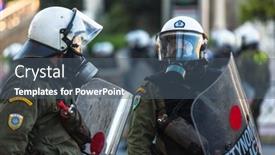  Presentation with riot police - Beautiful theme featuring athens-greece-apr-16-2015 backdrop and a ocean colored foreground