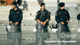  Presentation with riot police - Colorful PPT layouts enhanced with athens-greece-april-15-2015 backdrop and a gray colored foreground