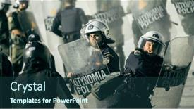  Presentation with riot police - PPT layouts featuring athens-greece-april-15-2015 background and a tawny brown colored foreground