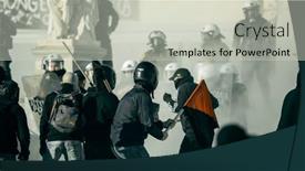  Presentation with riot police - Slide deck consisting of athens-greece-april-15-2015 background and a soft green colored foreground