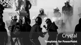  Presentation with riot - Theme featuring athens-greece-april-15-2015 background and a dark gray colored foreground