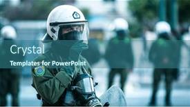  Presentation with riot police - Beautiful slide deck featuring athens-greece-april-16-2015 backdrop and a ocean colored foreground