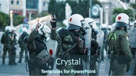  Presentation with riot police - Slide deck consisting of athens-greece-april-16-2015 background and a ocean colored foreground