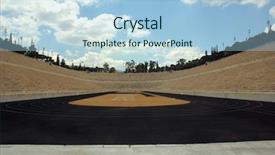  Presentation with olympic games - Cool new slide deck with typical blue freeway sign with one arrow pointing toward the right backdrop and a light blue colored foreground