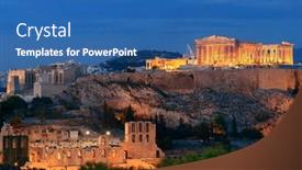  Presentation with mountain top - Presentation theme featuring athens skyline at night viewed from mountain top greece background and a ocean colored foreground