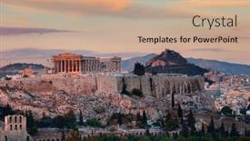  Presentation with mountain top - Slide deck featuring athens-skyline-sunrise-viewed background and a coral colored foreground