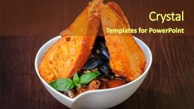  Presentation with soup - Colorful PPT theme enhanced with ather sea fruits soup backdrop and a tawny brown colored foreground
