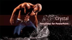  Presentation with rain - PPT theme consisting of athlete-bodybuilder-under-jets background and a wine colored foreground