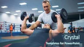  Presentation with exercise - Audience pleasing slides consisting of weight - athlete doing exercise under instructor backdrop and a ocean colored foreground