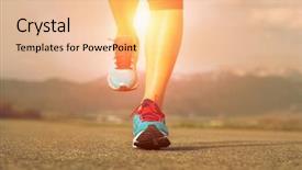  Presentation with athlete - Beautiful slide set featuring athlete feet running on road backdrop and a  colored foreground