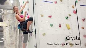  Presentation with rock wall - Cool new PPT layouts with athlete girl practicing on wall backdrop and a light gray colored foreground