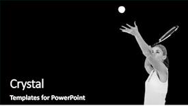  Presentation with athlete - Audience pleasing PPT theme consisting of athlete holding a tennis racquet ready to serve on white background backdrop and a black colored foreground