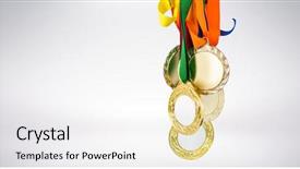  Presentation with gold medal - PPT theme featuring athlete holding gold medals background and a white colored foreground