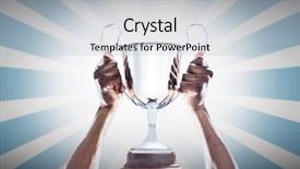  Presentation with trophy award hand holding - Cool new slide deck with athlete holding trophy against linear backdrop and a light gray colored foreground