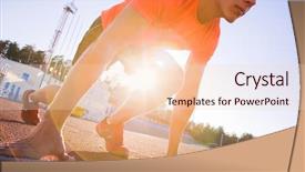  Presentation with treadmill - PPT theme having sporting events - young muscular athlete is background and a lemonade colored foreground