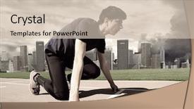  Presentation with treadmill - Beautiful PPT theme featuring young male athlete is at the start of the treadmill backdrop and a soft green colored foreground