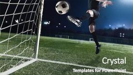  Presentation with goal ball - PPT layouts featuring athlete kicking soccer ball background and a tawny brown colored foreground