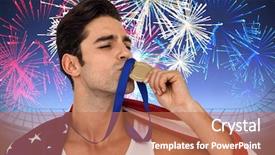  Presentation with gold medal - Cool new slides with athlete kissing gold medal backdrop and a coral colored foreground