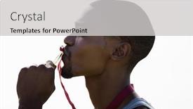  Presentation with gold medal - Slides enhanced with athlete kissing his gold medal in stadium background and a light gray colored foreground