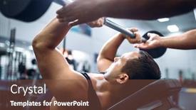  Presentation with barbell - Colorful theme enhanced with athlete lies on bench exercise with barbell backdrop and a tawny brown colored foreground