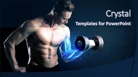  Presentation with weight lifting - Presentation theme featuring athlete lifting weight with blue background and a navy blue colored foreground