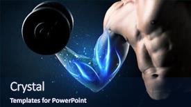  Presentation with weight lifting - Amazing PPT theme having athlete lifting weight with blue backdrop and a navy blue colored foreground