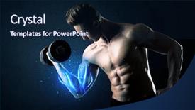  Presentation with muscle - Cool new slides with athlete lifting weight with blue backdrop and a navy blue colored foreground