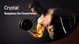  Presentation with weight lifting - Beautiful slide set featuring athlete lifting weight with fire backdrop and a  colored foreground