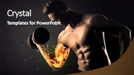  Presentation with weight lifting - Colorful PPT layouts enhanced with athlete lifting weight with fire backdrop and a  colored foreground