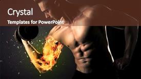  Presentation with weight lifting - Presentation design featuring athlete lifting weight with fire background and a  colored foreground