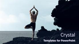  Presentation with photograph - Slides enhanced with athlete-man-practicing-yoga-outdoors background and a navy blue colored foreground
