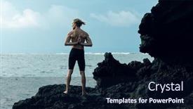  Presentation with photograph - Cool new presentation theme with athlete-man-practicing-yoga-outdoors backdrop and a wine colored foreground