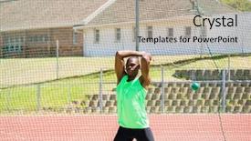  Presentation with music and athlete - Presentation theme featuring athlete performing a hammer throw background and a mint green colored foreground