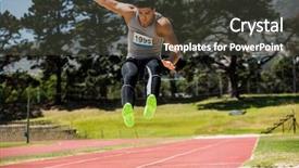  Presentation with athlete - Audience pleasing PPT theme consisting of athlete performing a long jump backdrop and a dark gray colored foreground