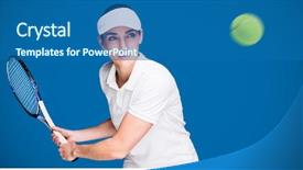  Presentation with royal blue - Audience pleasing presentation theme consisting of athlete playing tennis against royal backdrop and a ocean colored foreground