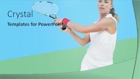  Presentation with tracks - PPT theme having athlete playing tennis with a racket against digitally generated image of tracks background and a arctic colored foreground