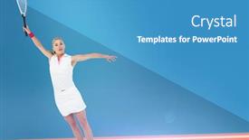  Presentation with tracks - Theme having athlete playing tennis with a racket against digitally generated image of tracks background and a teal colored foreground